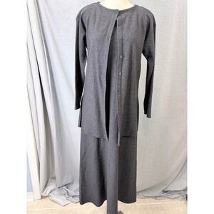 Vintage Eileen Fisher 100% Wool Charcoal Maxi Dress Duster Set 90s XS USA